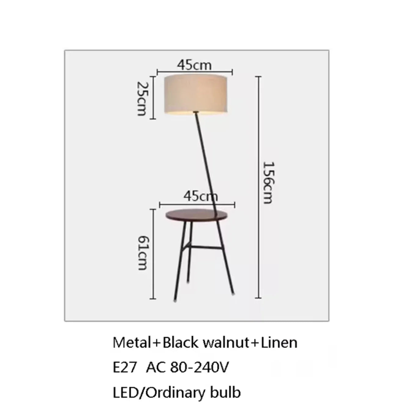 Light Luxury Floor Lamp with Table Modern Rustic Black Walnut Standing Lamp