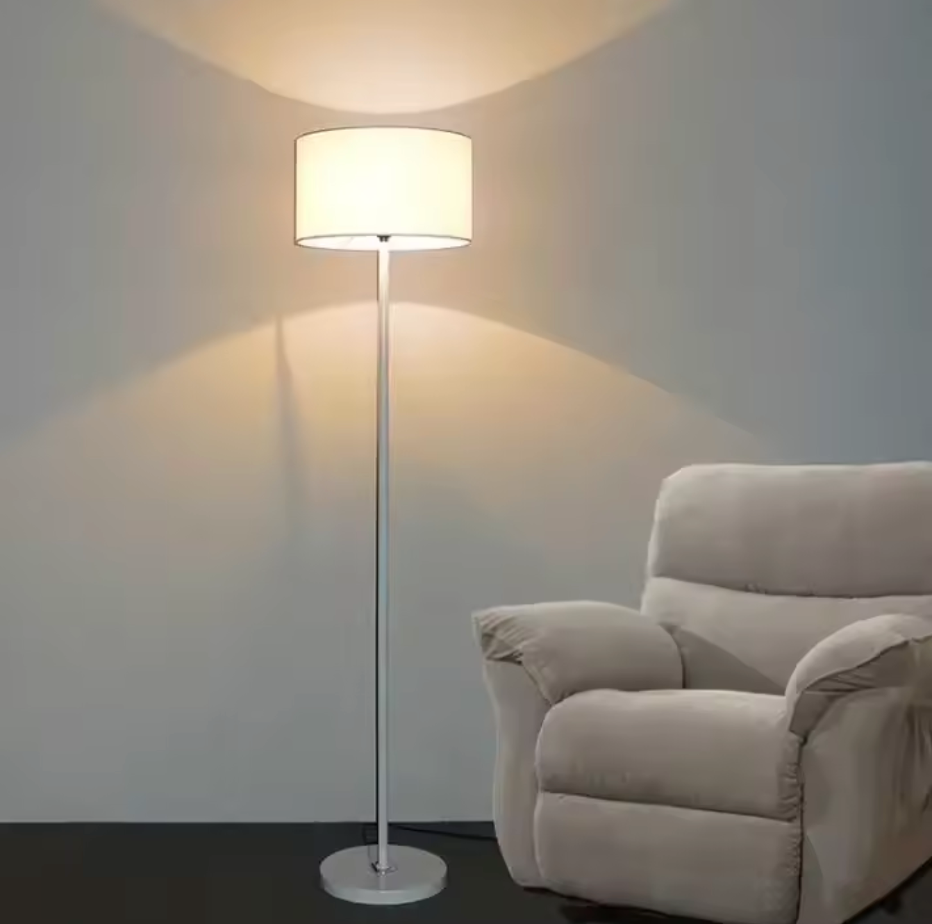 Modern Floor Lamp Nordic Metal Standing Lamp with Fabric Shade