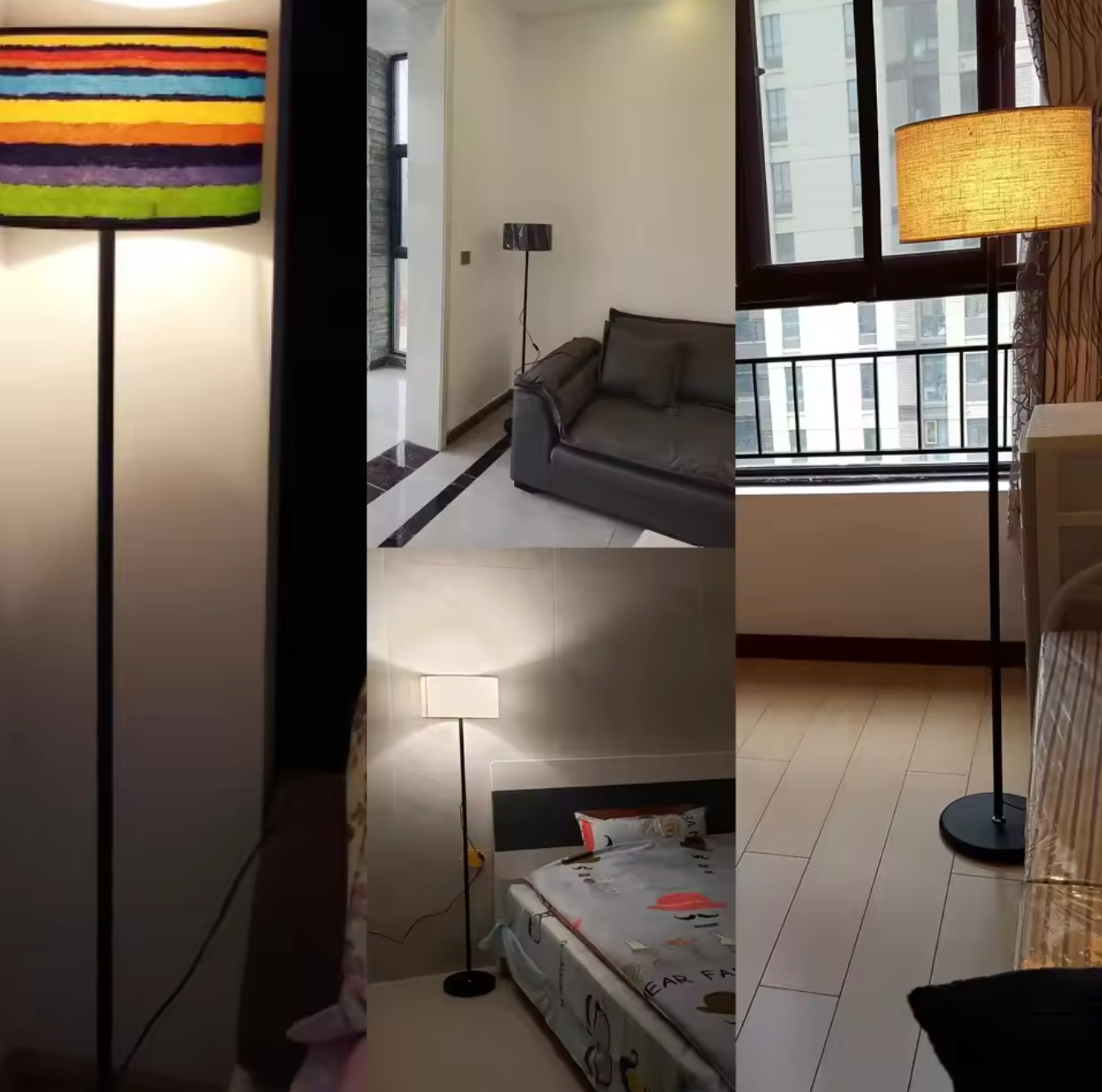 Modern Floor Lamp Nordic Metal Standing Lamp with Fabric Shade