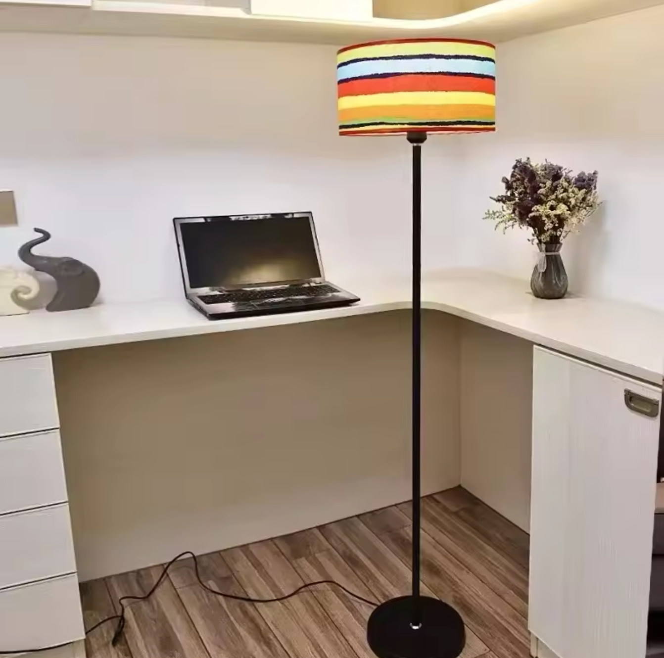Modern Floor Lamp Nordic Metal Standing Lamp with Fabric Shade