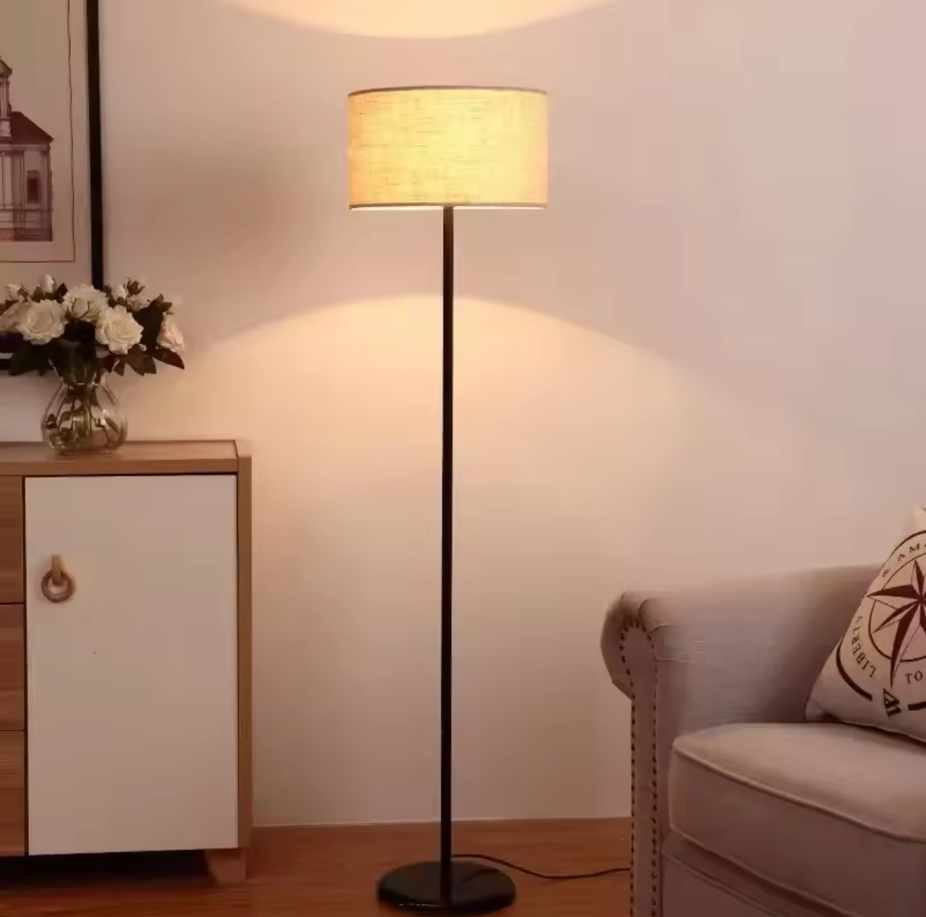 Modern Floor Lamp Nordic Metal Standing Lamp with Fabric Shade