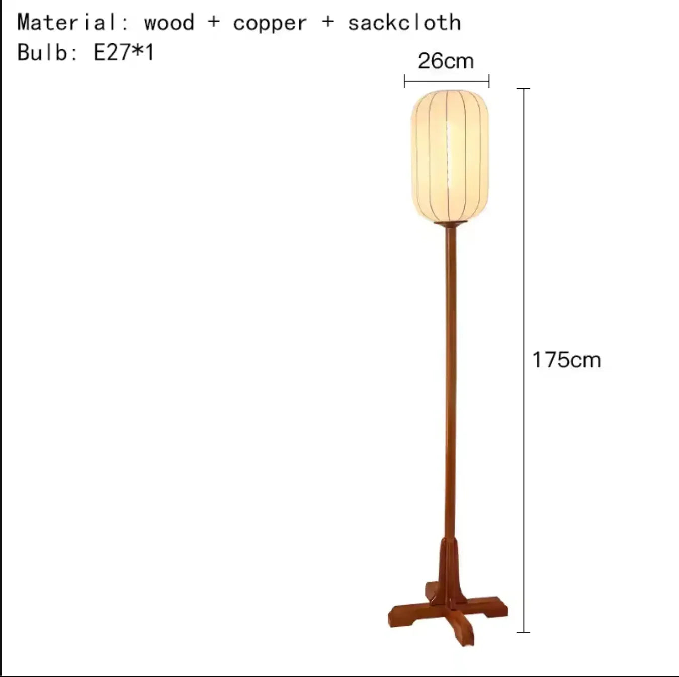 Vintage Wooden Floor Lamp with Sackcloth Shade