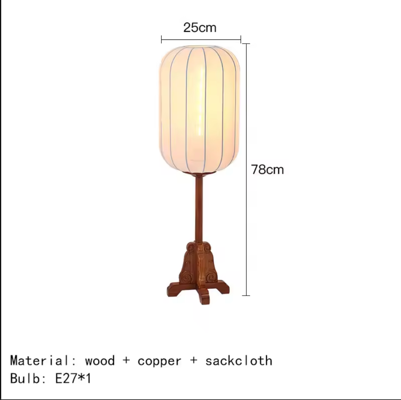 Vintage Wooden Floor Lamp with Sackcloth Shade