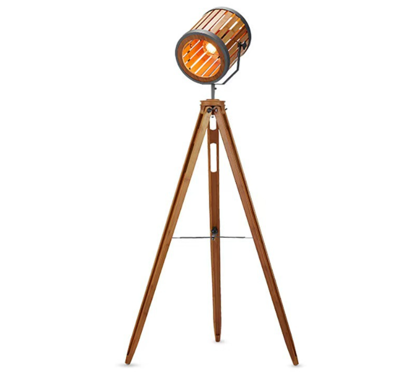 Vintage Bamboo Tripod Floor Lamp Handwoven Spotlight