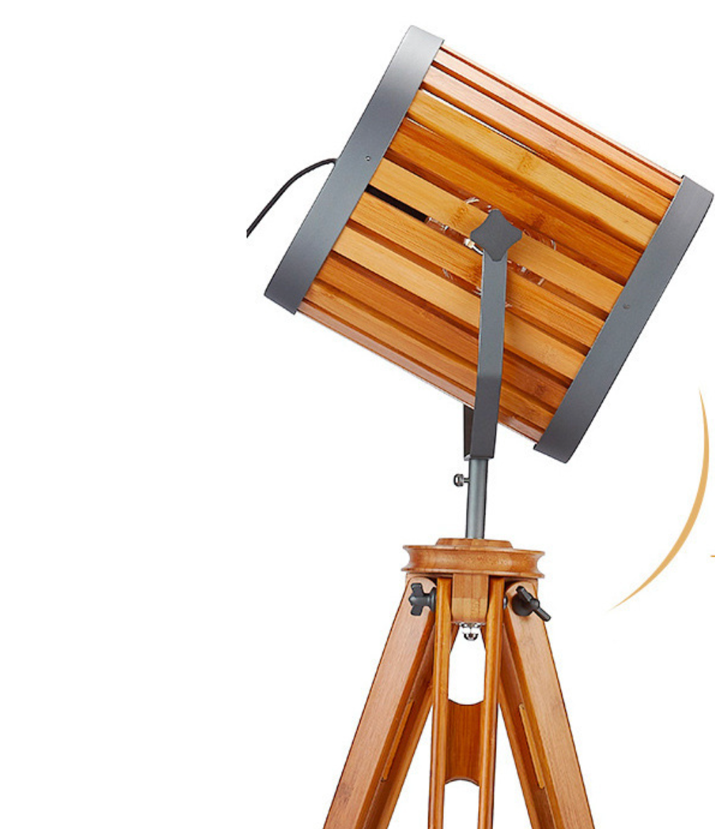 Vintage Bamboo Tripod Floor Lamp Handwoven Spotlight