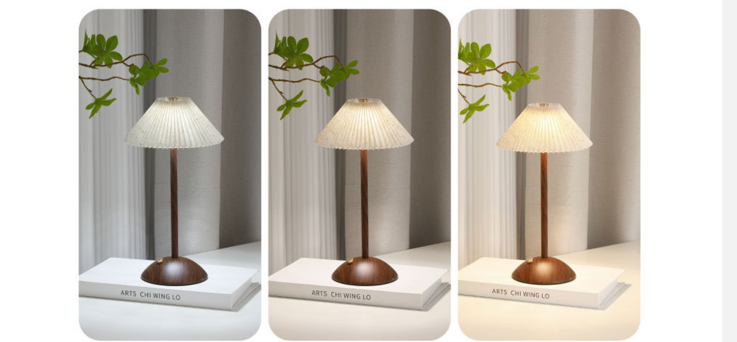 Rechargeable Retro Floral Table Lamp Walnut Base