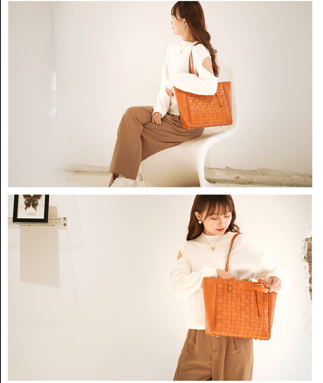 Woven Leather Tote Bag for Women Large Capacity