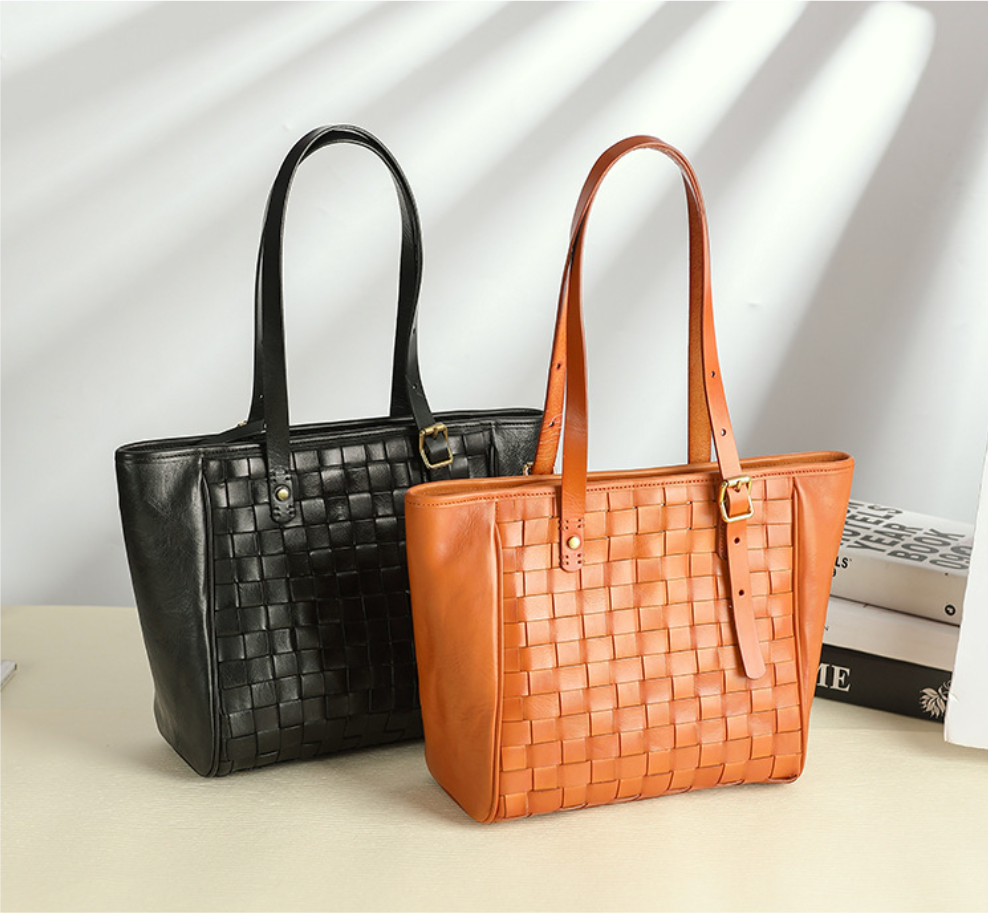 Woven Leather Tote Bag for Women Large Capacity
