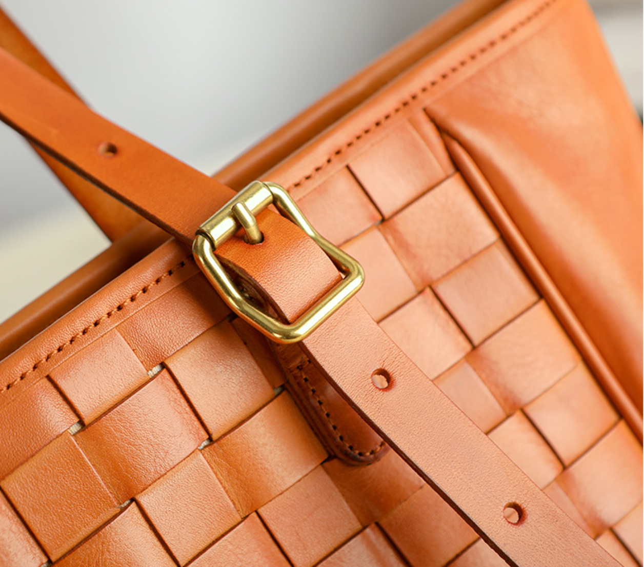 Woven Leather Tote Bag for Women Large Capacity