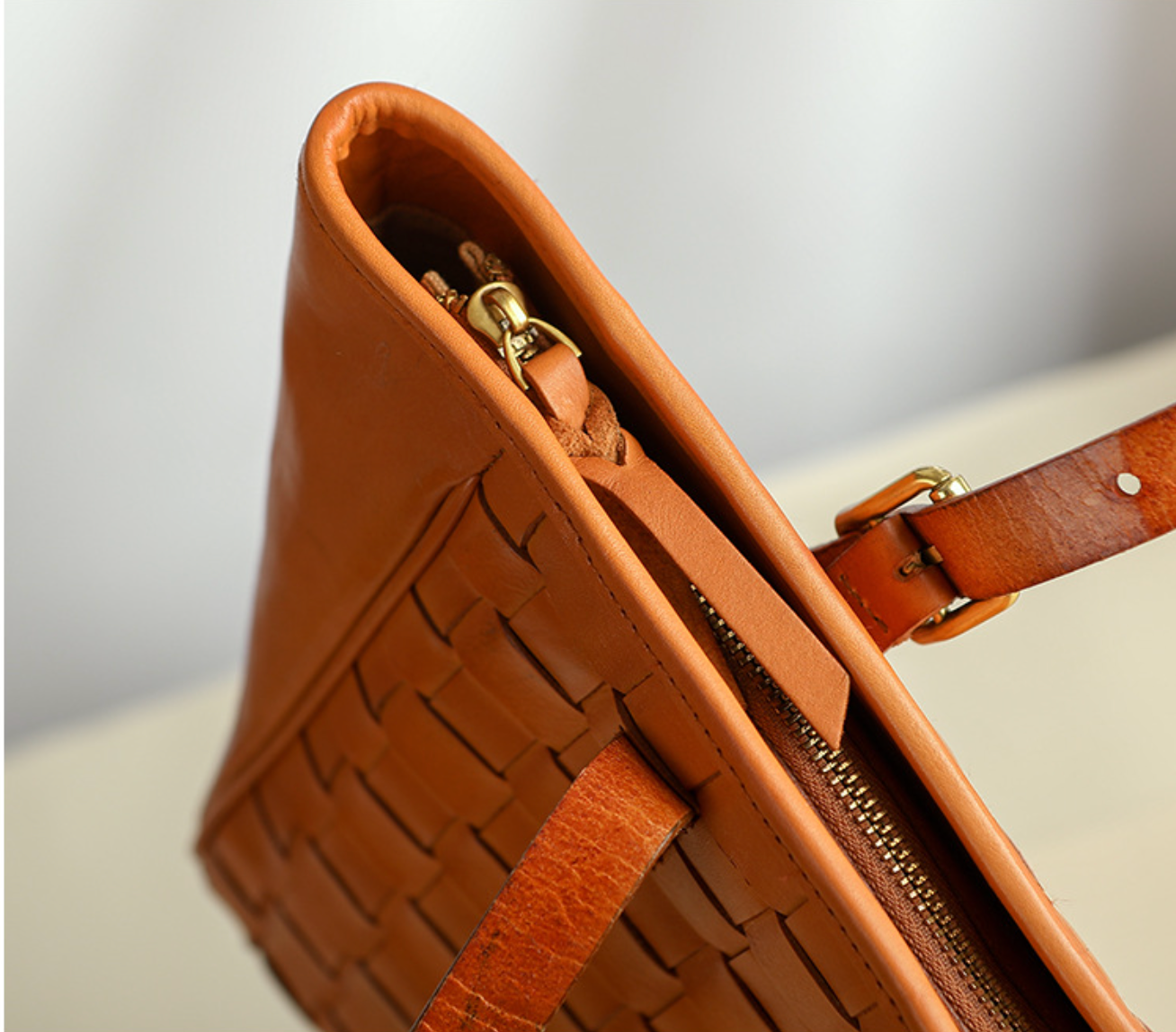 Woven Leather Tote Bag for Women Large Capacity