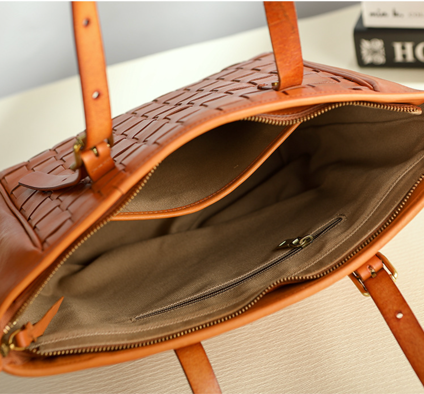 Woven Leather Tote Bag for Women Large Capacity