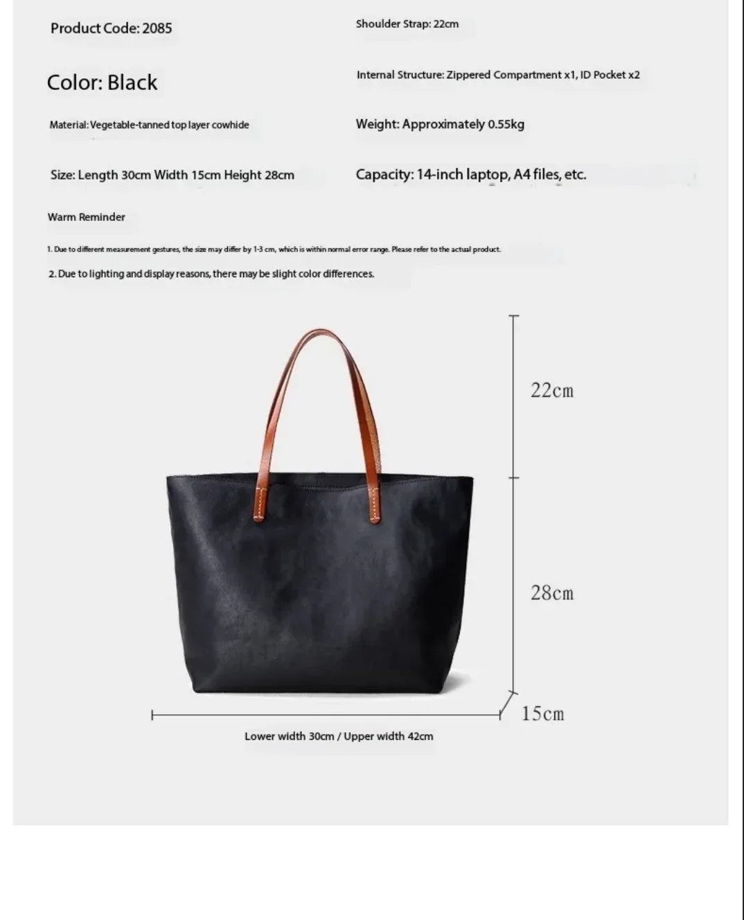 Women’s Genuine Leather Tote Bag With Contrast Handles