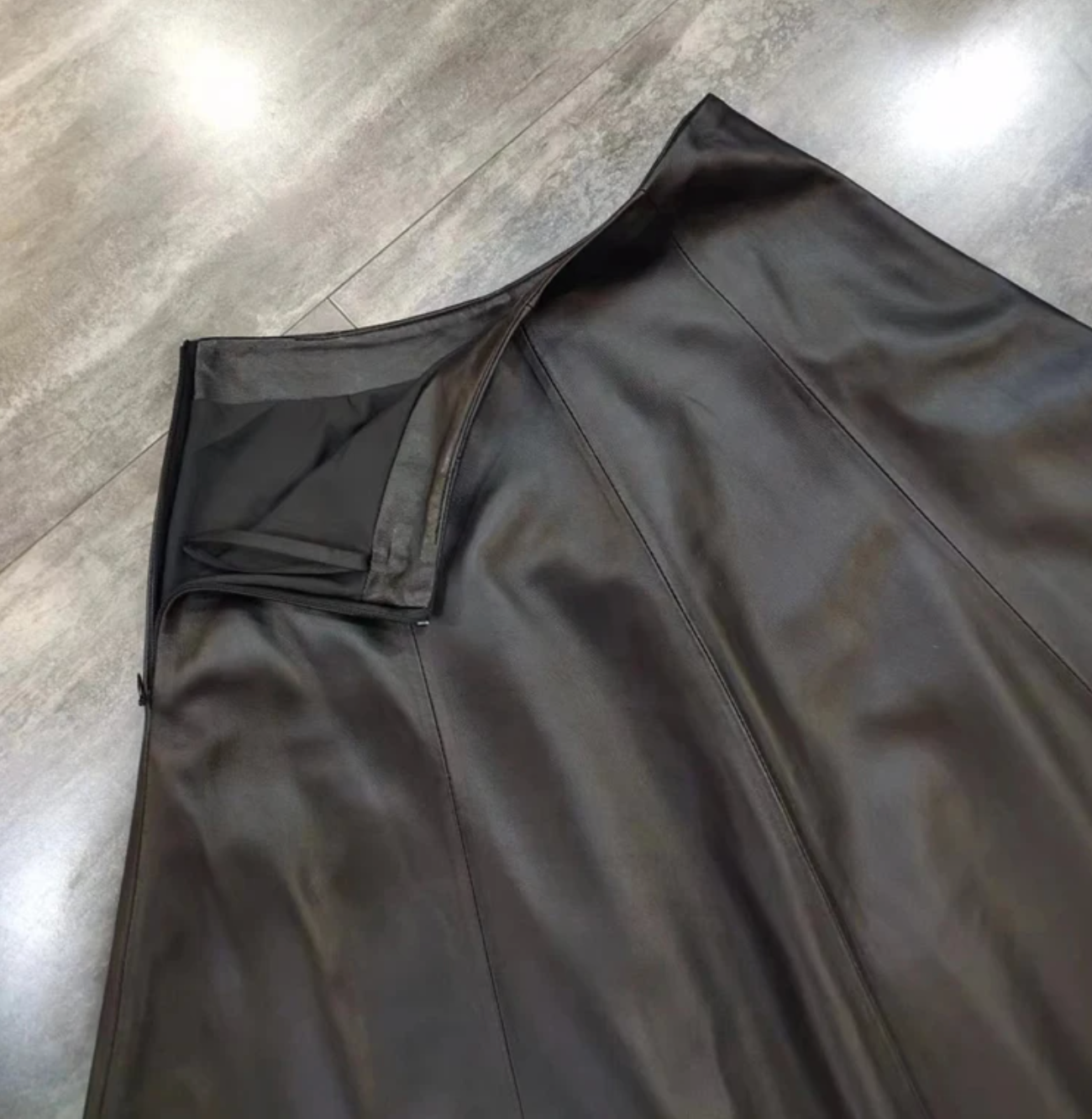 Leather Skirt High Waist Long Pleated Umbrella Hem
