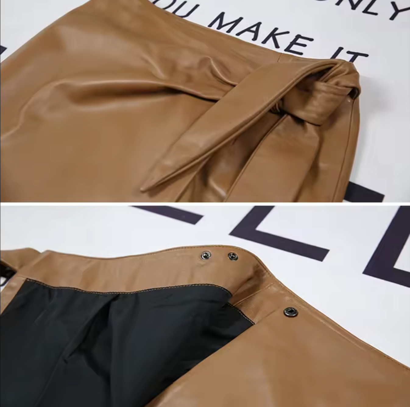 Women’s Real Leather Wrap Skirt Long with Bunny Ear Tie