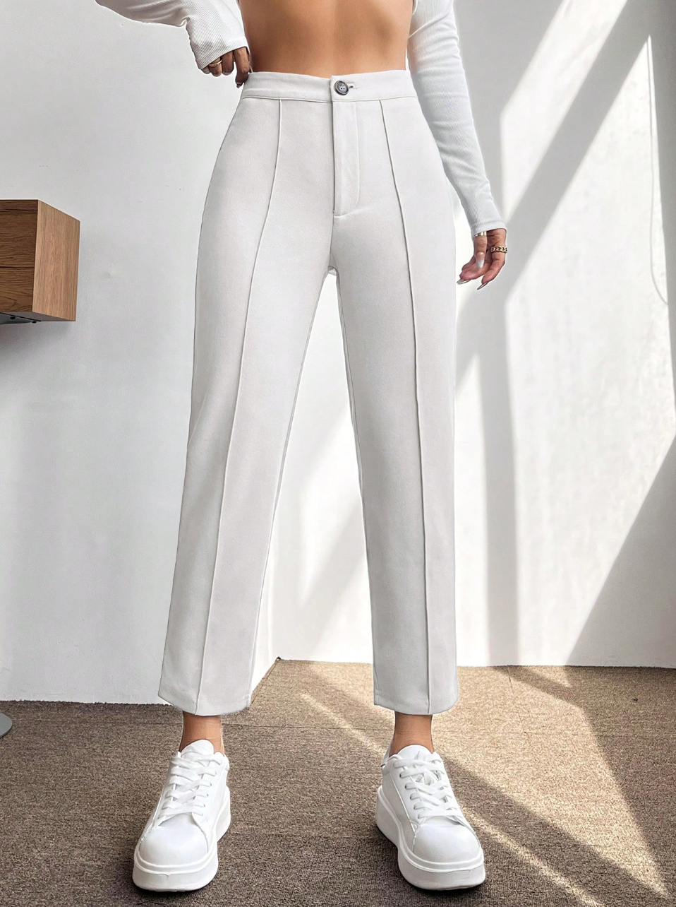 Women High-Waisted Black Trousers Pants
