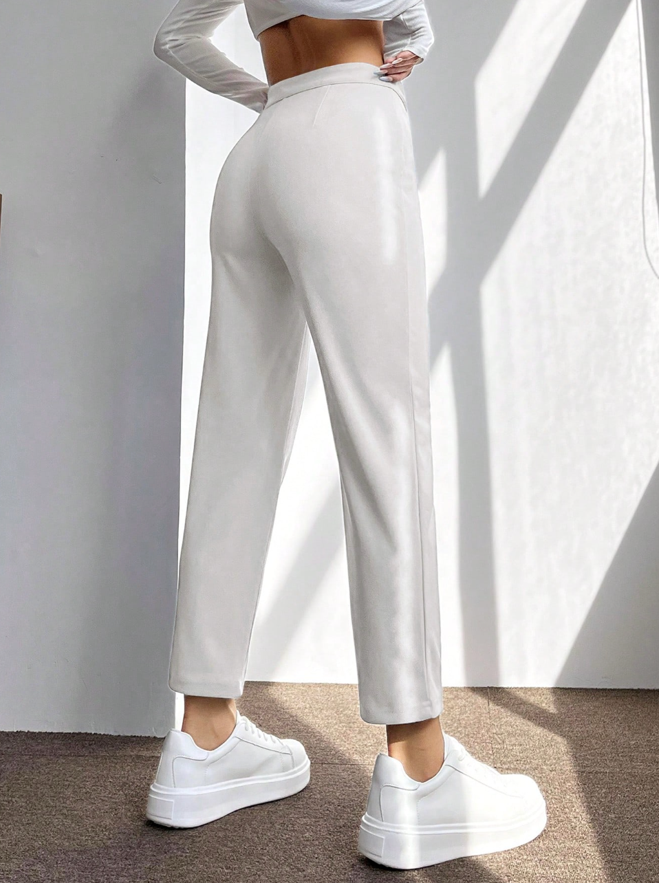 Women High-Waisted Black Trousers Pants