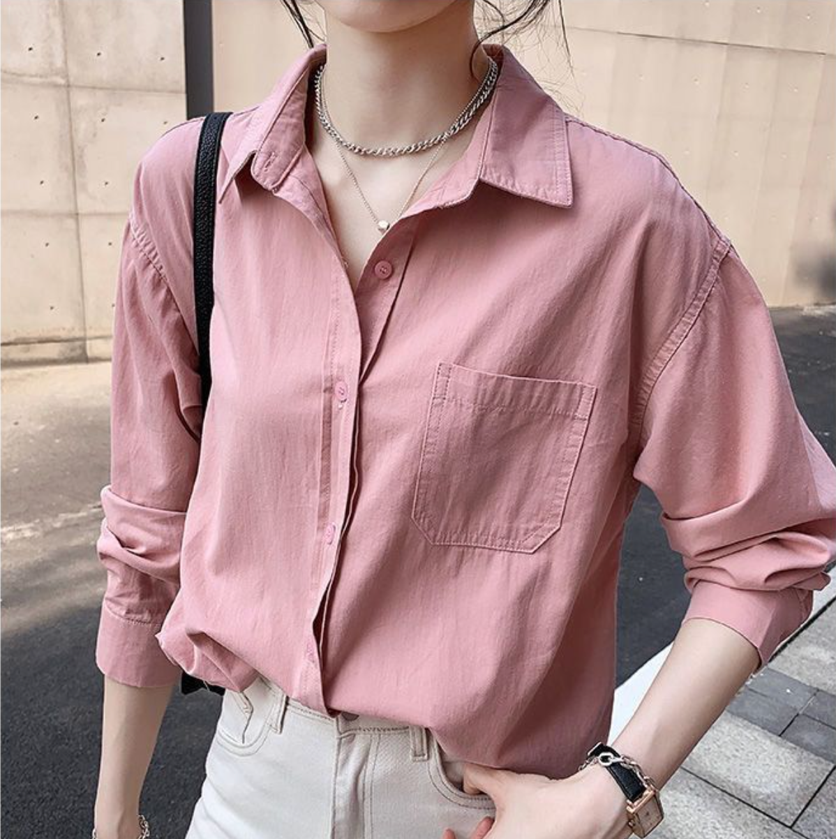 women's long sleeve button front shirts