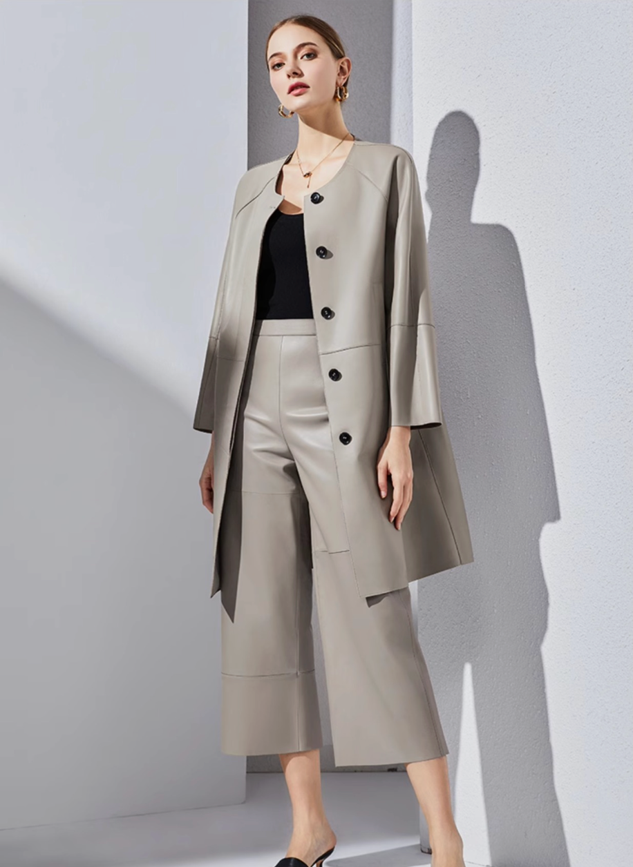 High Rise Leather Elephant Style Pants Straight Leg Midi Culotte