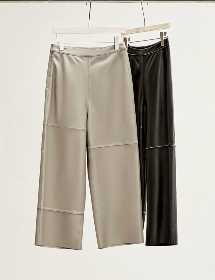 High Rise Leather Elephant Style Pants Straight Leg Midi Culotte