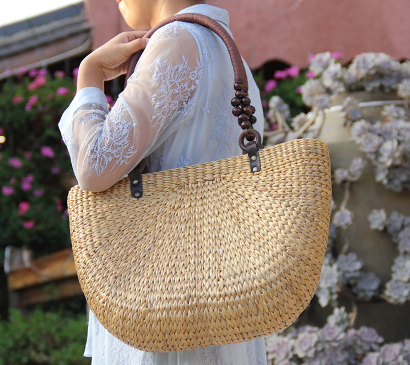 Summer Straw Woven Handbag for Women Half Moon Purse