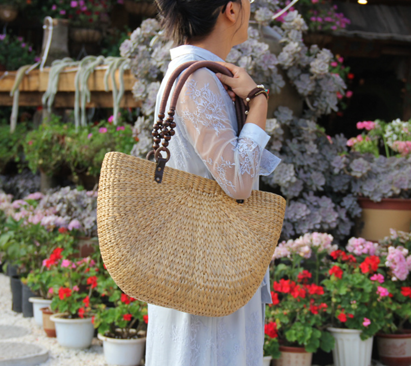 Summer Straw Woven Handbag for Women Half Moon Purse
