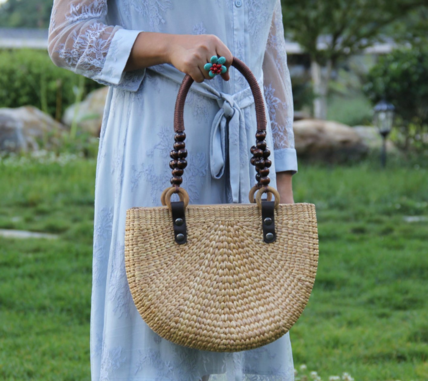 Summer Straw Woven Handbag for Women Half Moon Purse