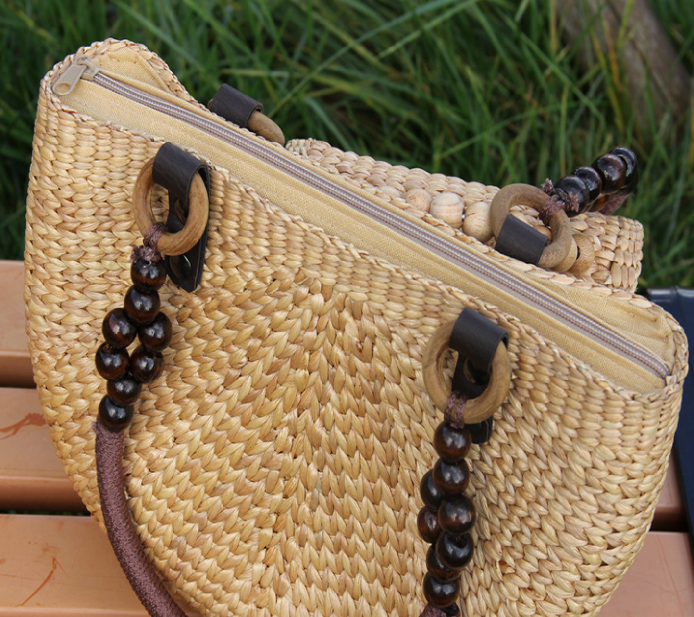Summer Straw Woven Handbag for Women Half Moon Purse