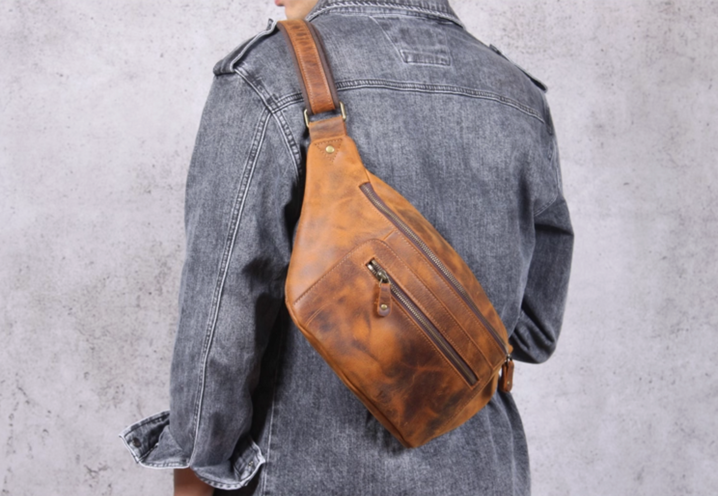 Men’s Crazy Horse Leather Chest Bag Waist Messenger