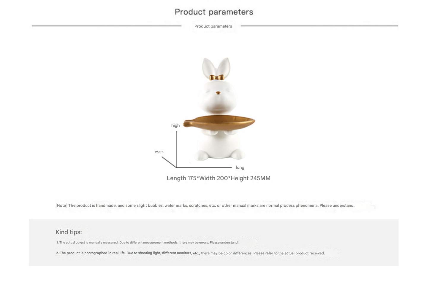 White and Gold Rabbit Resin Tray Key Storage Ornament