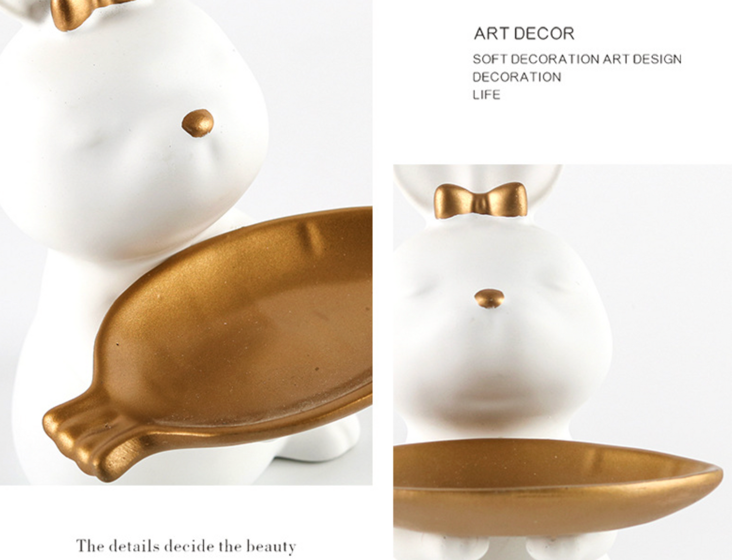 White and Gold Rabbit Resin Tray Key Storage Ornament