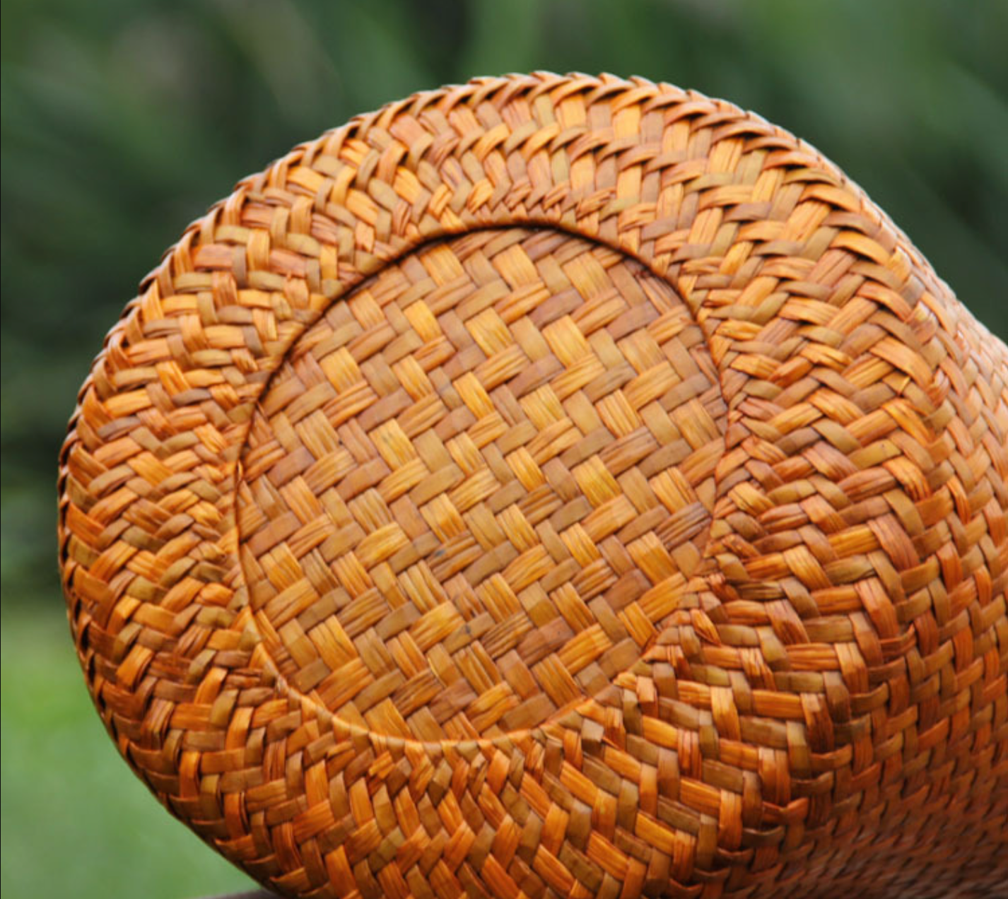 Straw Rattan Bucket Bag with Wooden Bead Handles