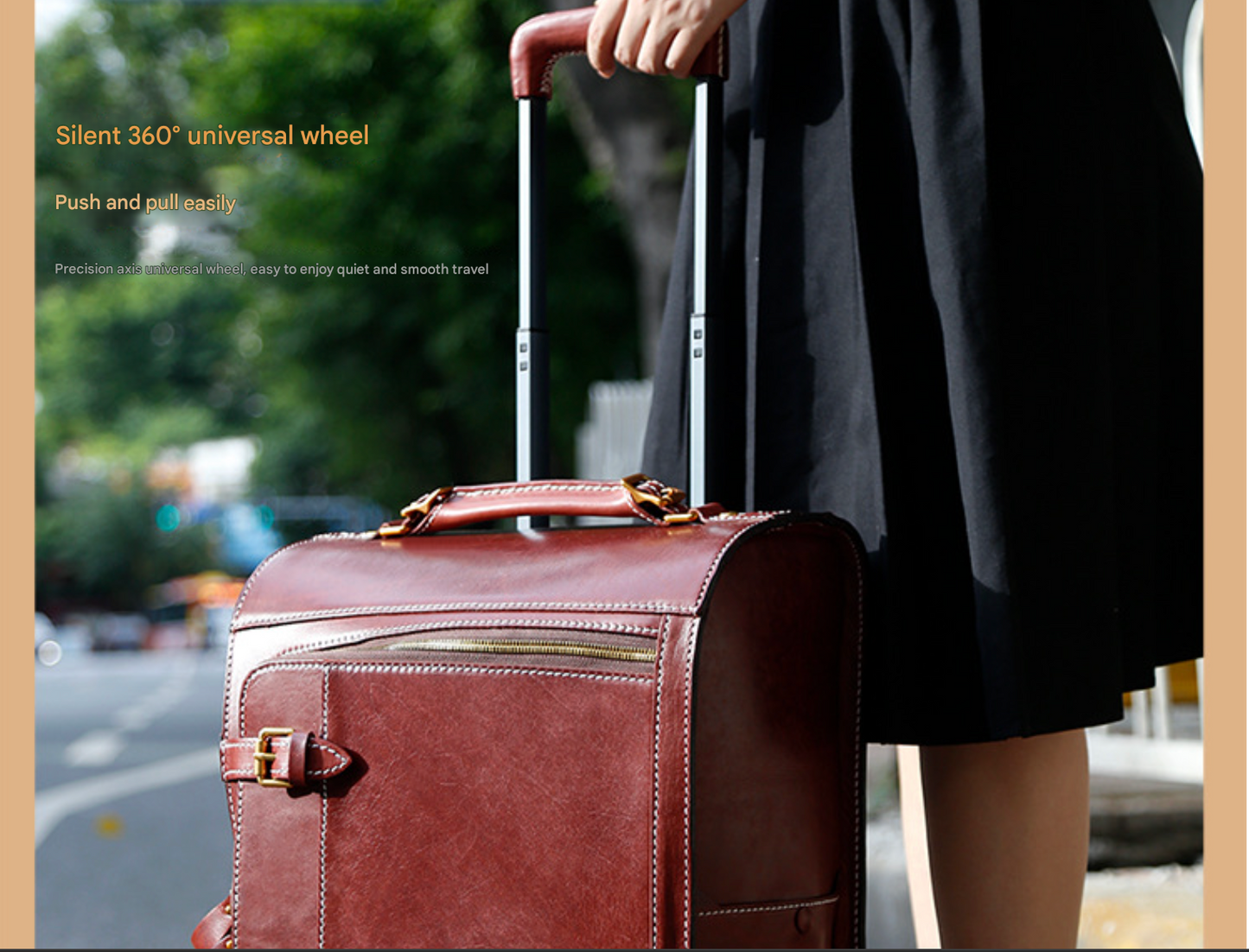 Leather Trolley Suitcase Large Capacity 20 Inch Rolling Luggage