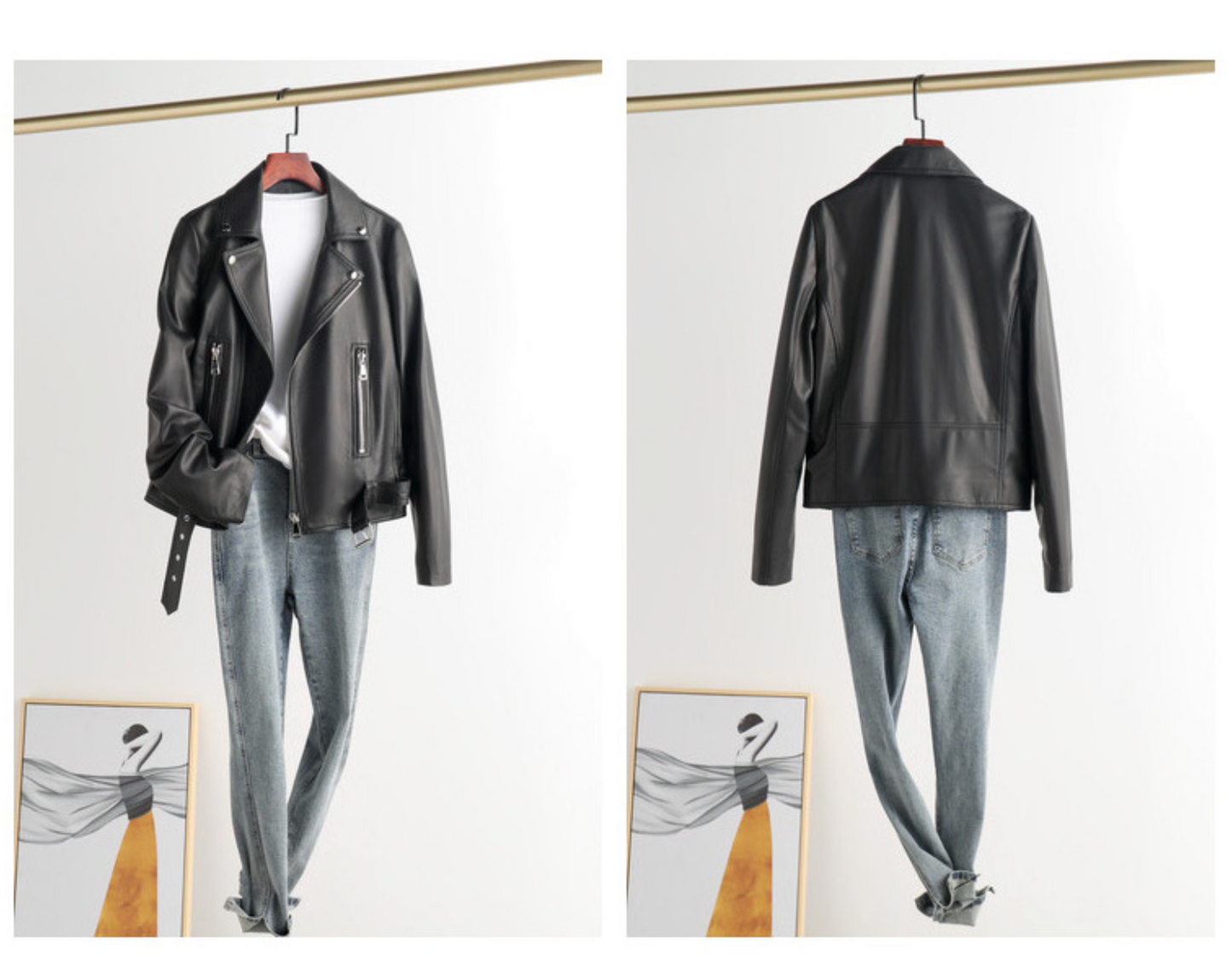 Women Black Leather Jacket Genuine Sheepskin Moto Bomber