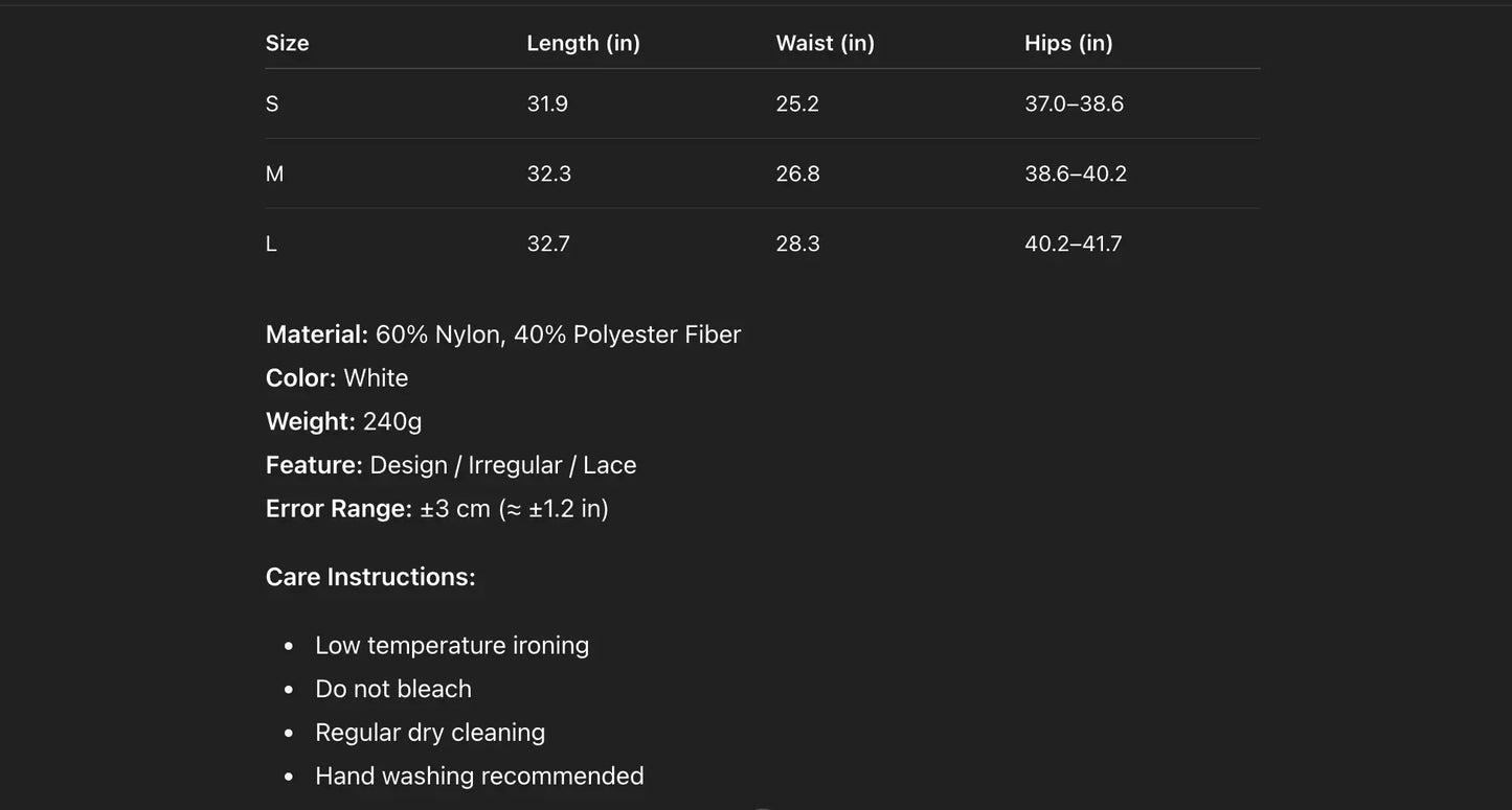 Summer White Lace Irregular High Waist Skirt for Women