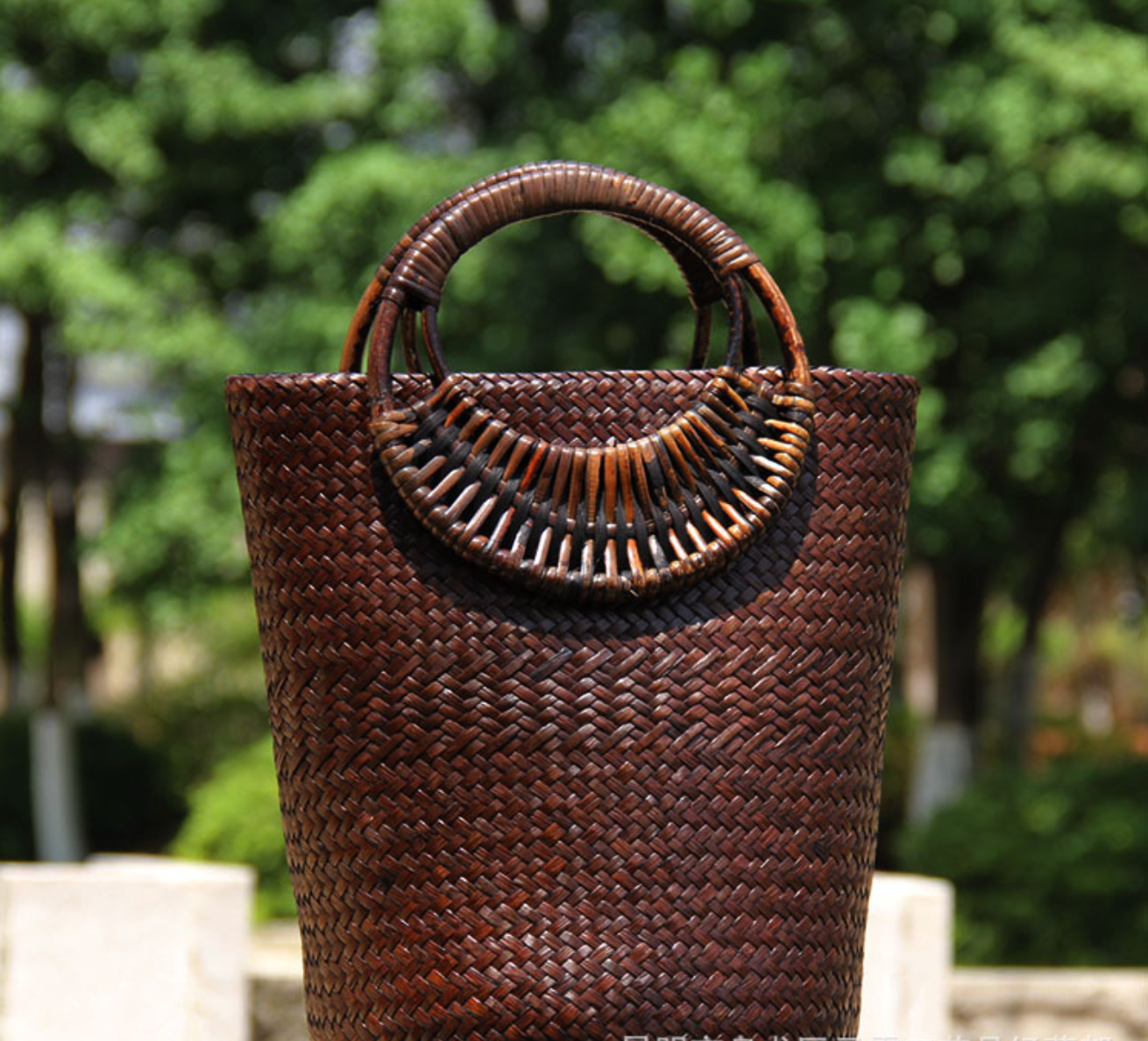 Women’s Rattan Straw Beach Bag with Round Handles