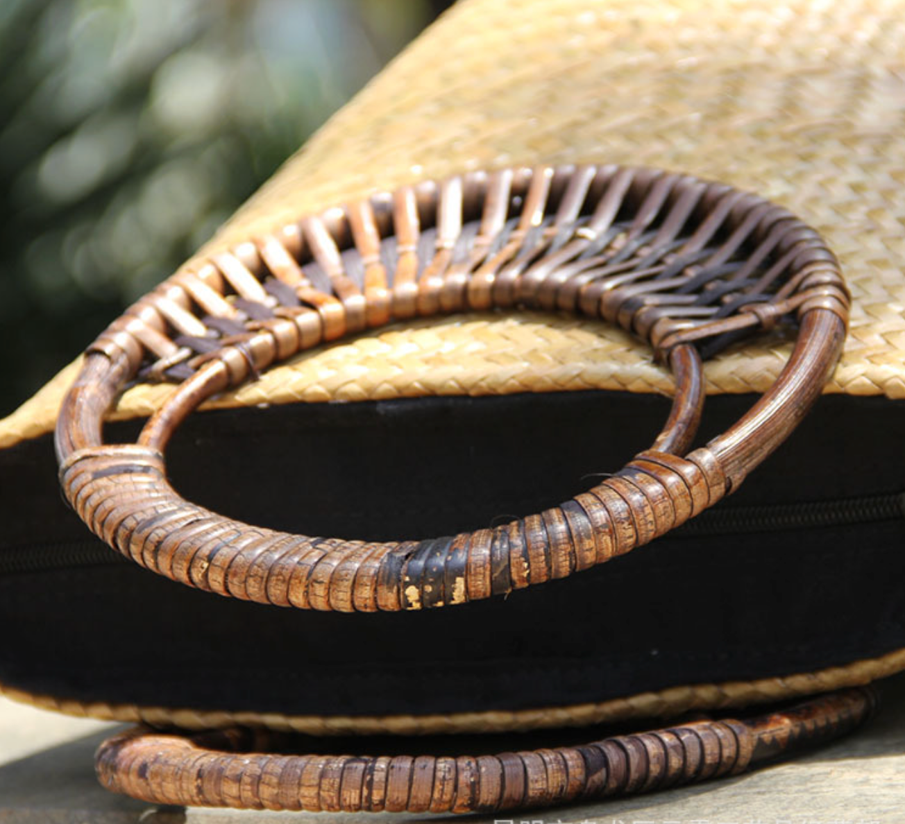 Women’s Rattan Straw Beach Bag with Round Handles