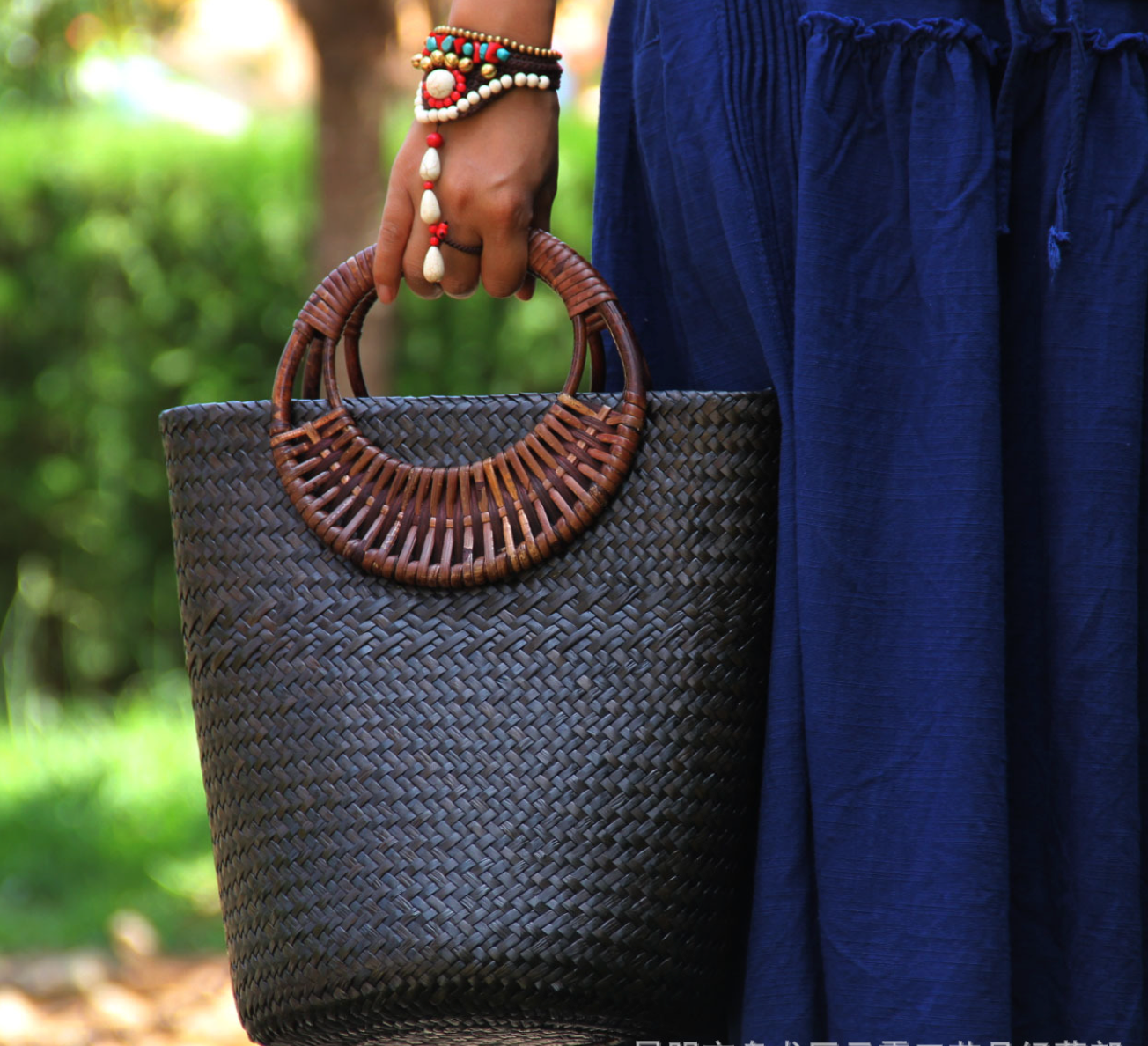 Women’s Rattan Straw Beach Bag with Round Handles