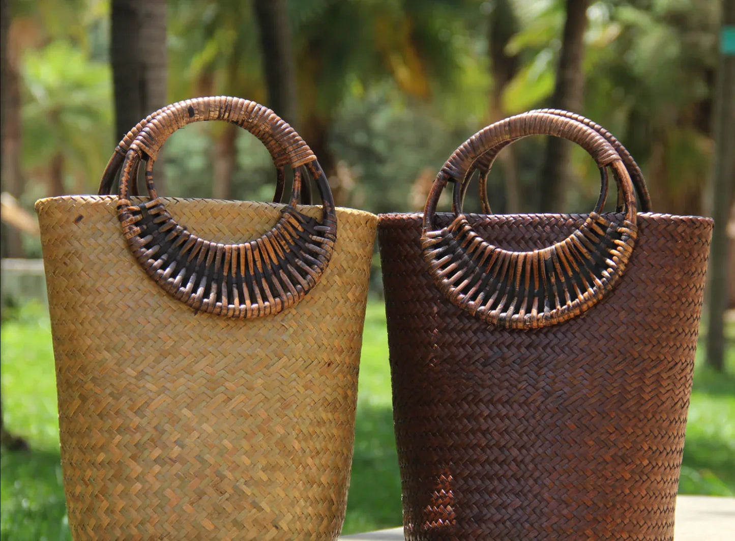 Women’s Rattan Straw Beach Bag with Round Handles