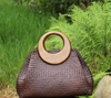 Women’s Woven Rattan Straw Handbag with Wooden Handle
