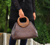 Women’s Woven Rattan Straw Handbag with Wooden Handle