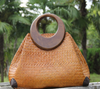 Women’s Woven Rattan Straw Handbag with Wooden Handle