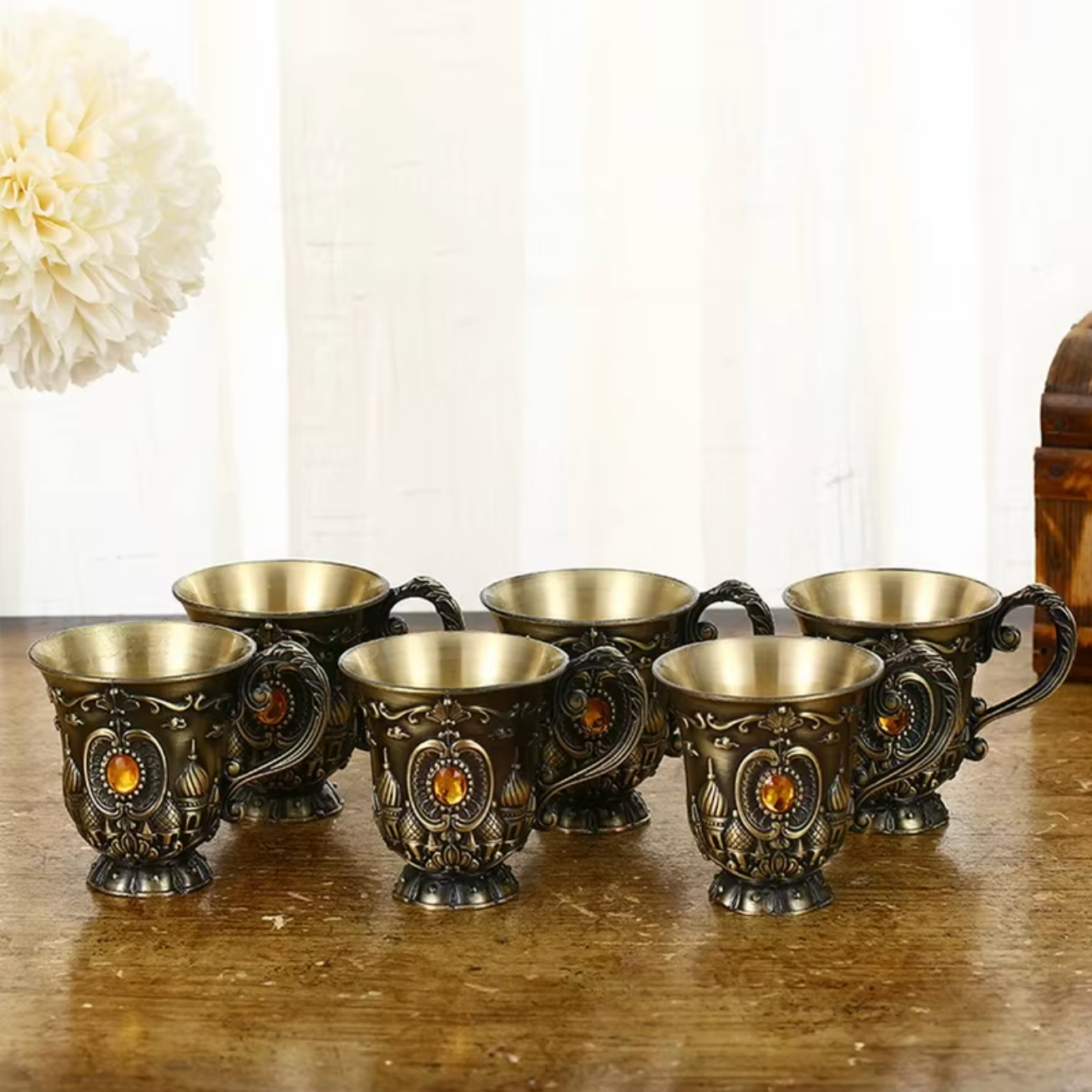 Retro Bronze Wine Set with Tray Palace Design