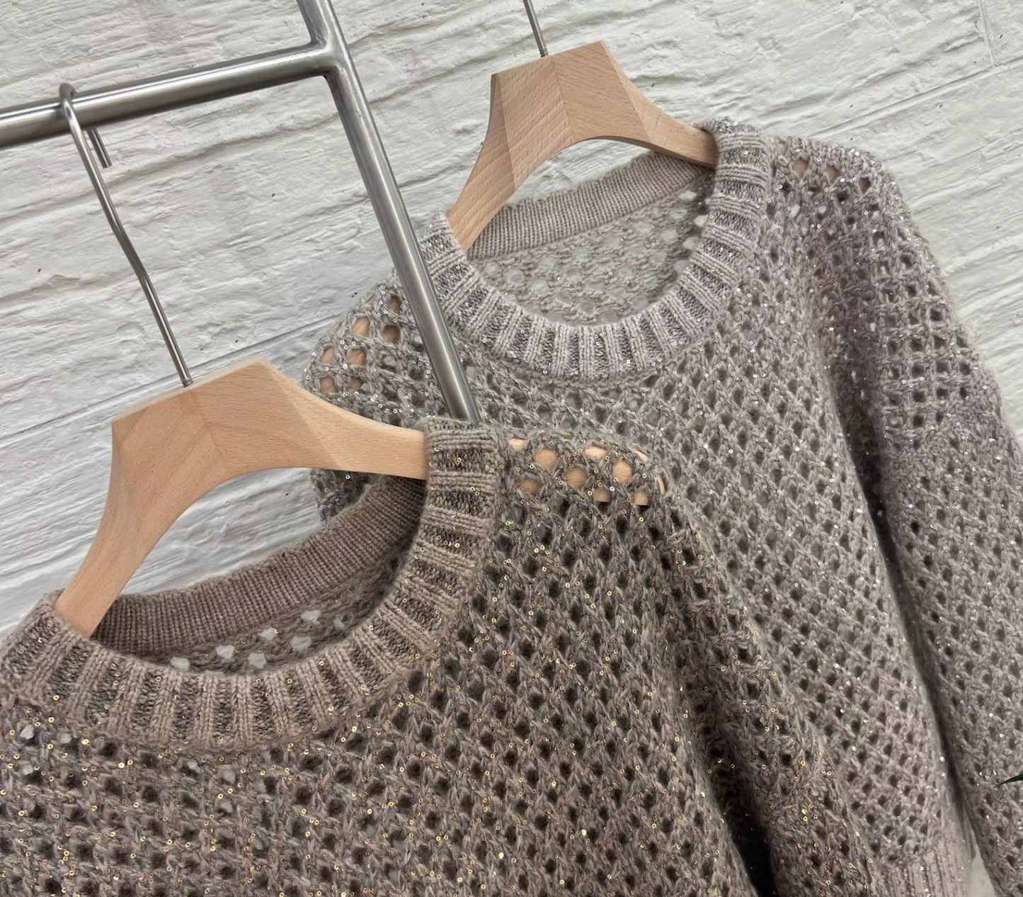 Hollow Out Sequinned Women’s Cashmere Cardigan