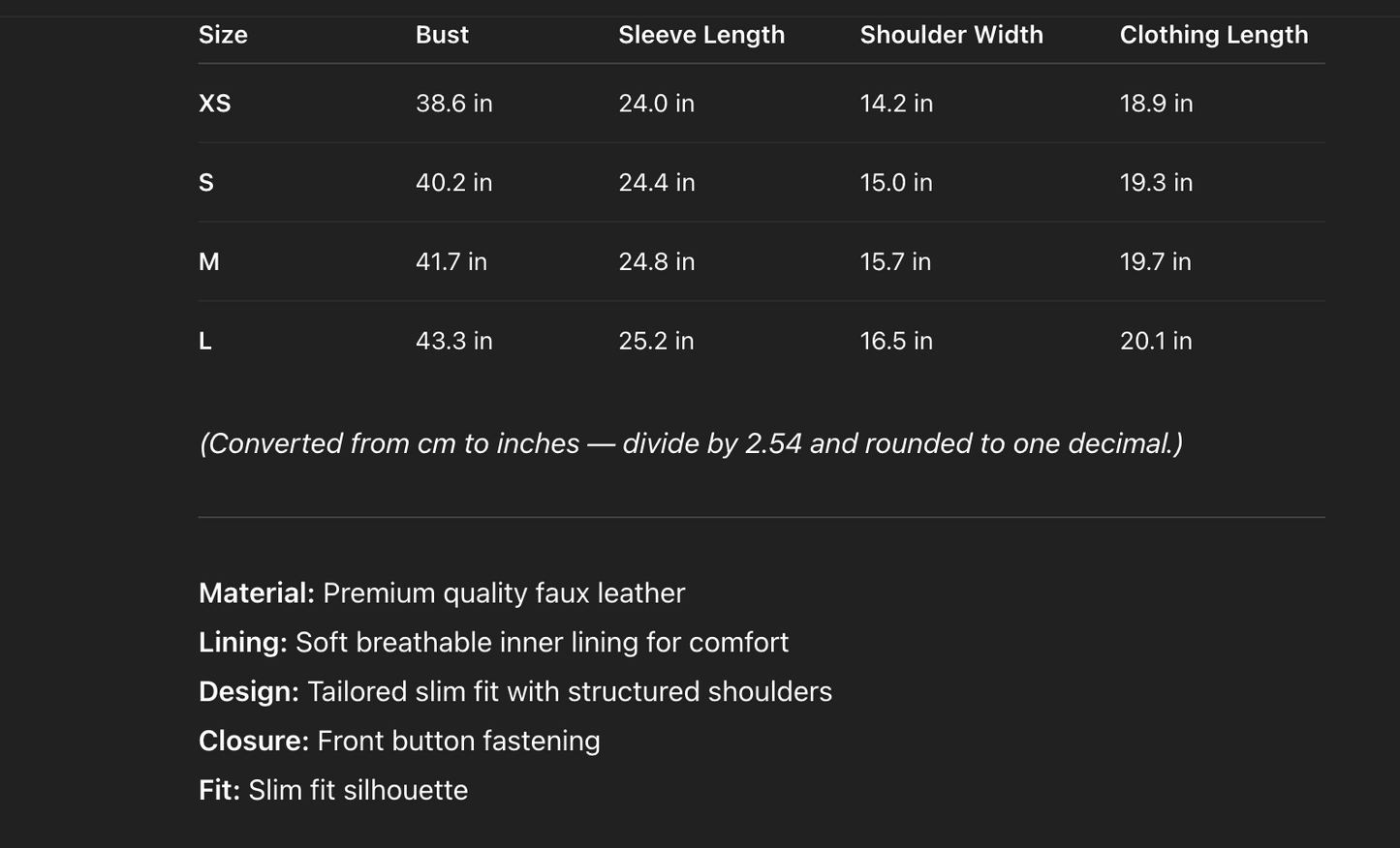 Women’s Slim Fit Motorcycle PU Leather Jacket