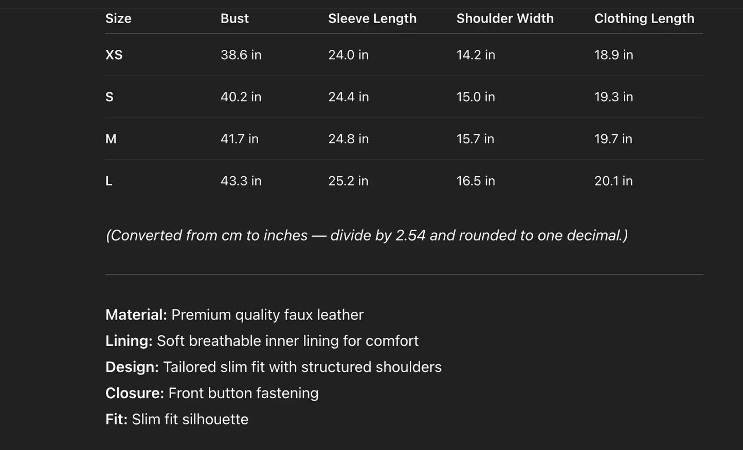 Women’s Slim Fit Motorcycle PU Leather Jacket