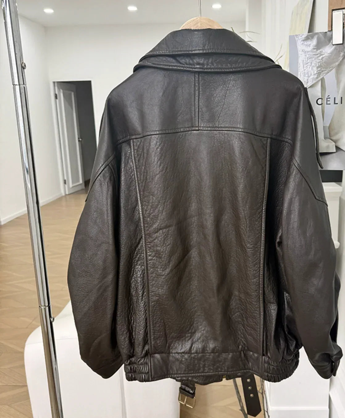 Women Loose Fit Leather Jacket Oversized Bomber Moto
