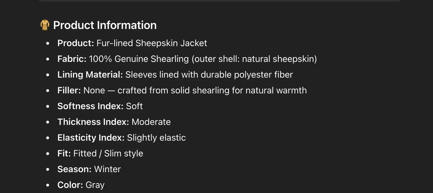 Men’s Sheepskin Shearling Fur-Lined Winter Coat