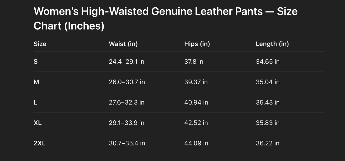 Women High Waisted Genuine Leather Straight Leg Pants