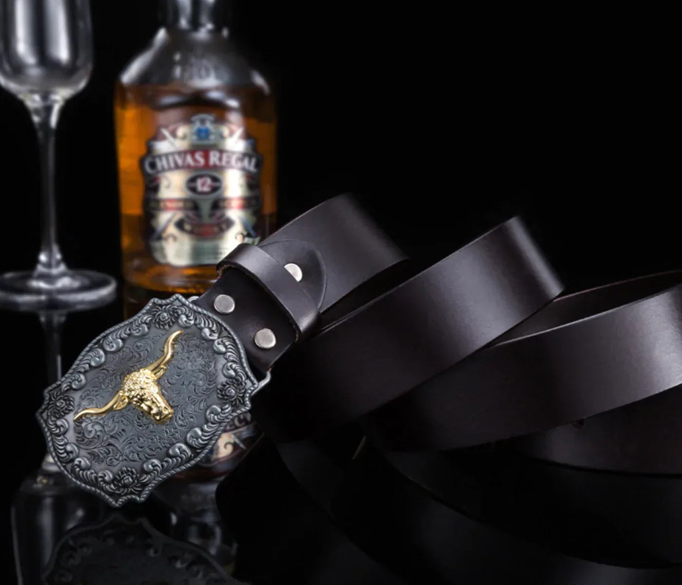 Men’s Western Bull Head Leather Belt