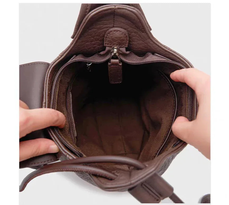 Women’s Genuine Leather Pumpkin Bucket Bag